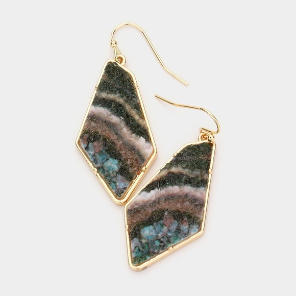 Gold druzy dangle earrings - Picture 1 of 3